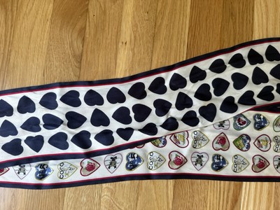 Chanel Silk Scarf Double Sided Navy White Hearts