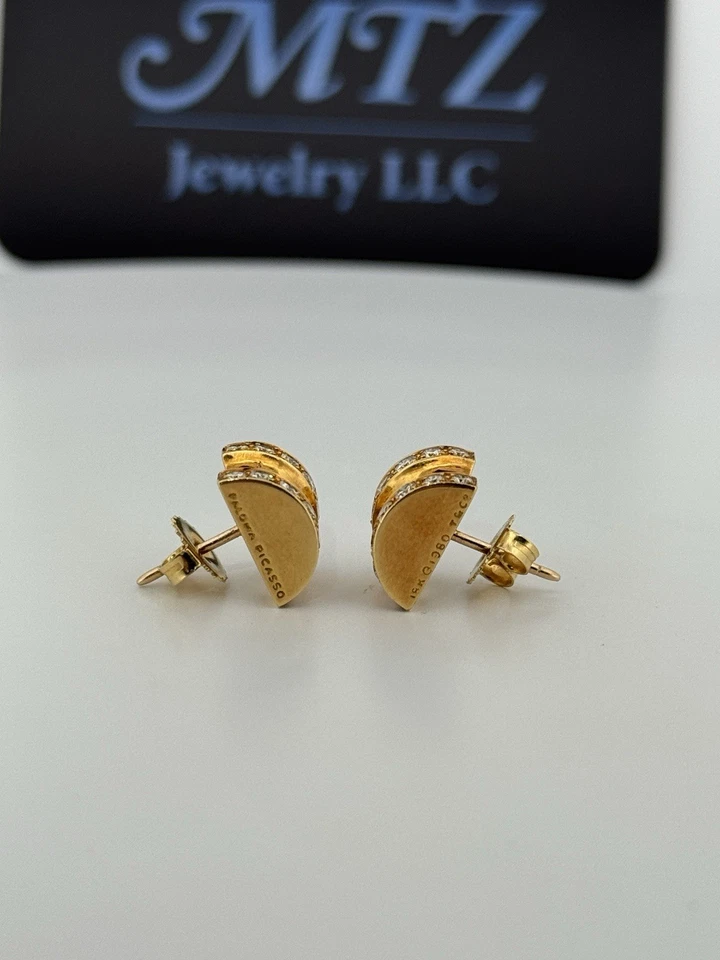 Vintage Paloma Picasso Tiffany & Co 18kt Yellow Gold ‘Groove’ Diamond Earrings  - Image 3 of 4