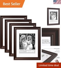 11x14 Picture Frame with Mat for 8x10 Set of 4, 1.4" Wide Molding Dark Brow...