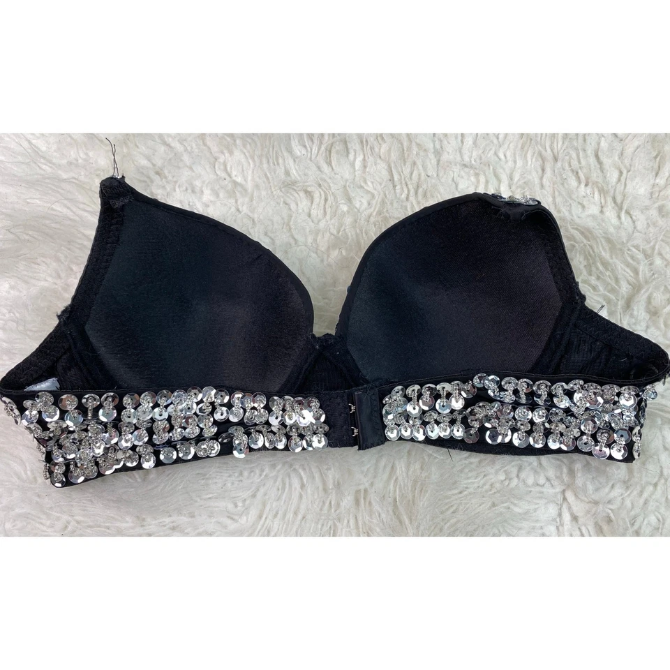 iHeartRaves Women's Size M Black Padded Silver Sequin Beaded Strapless Bra Top - Image 3 of 4
