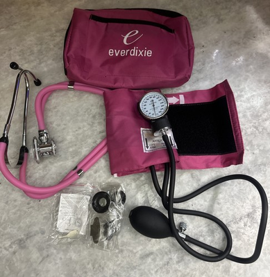 #ad Dixie EMS Adult BP Cuff Dual Head Stethoscope and Blood Pressure Kit Pink $11.00