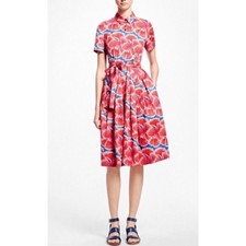 Zac Posen for Brooks Brothers Red Poppy Floral Belted Shirt Dress, 0