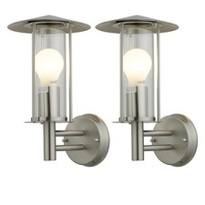 Set of 2 Modern Stainless Steel Outdoor Wall Lights IP44 Garden Porch Lanterns