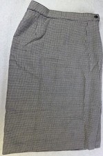 Vintage Merino Wool Houndstooth Pencil Skirt Womens 10 Black White Midi Lined
