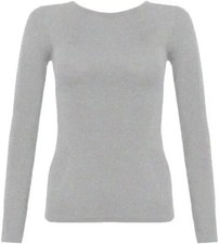 Women Ladies Long Sleeve Stretch Plain scoop neck t shirt top size small to 3XL