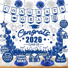 Blue  White Graduation Decorations Class of 2026 Grad Party Decor Pack: Congrat