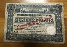 Germany 15 December 1918 100 Mark/50 Billion Mark Banknote of Württemb 11089