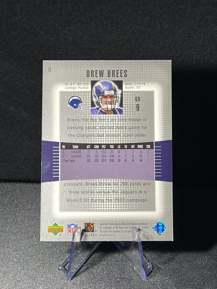 2003 Upper Deck Finite - Drew Brees #9 SP #'d /2350 Chargers NFL HOFer - Image 2 of 2