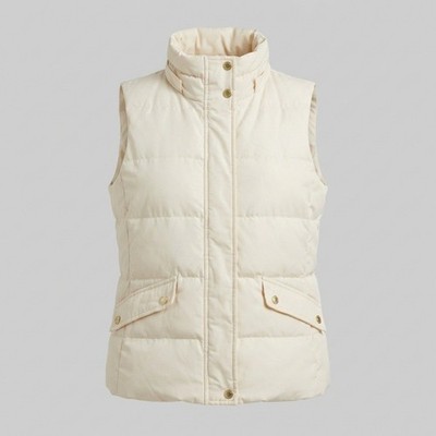 Talbots Puffer Vest Women P Ivory Solid Petite Modern Cozy Down