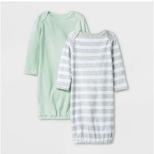 Cloud Island Nightgowns Size 0-3 Month 2-Pack Long Sleeve Elastic Bottom