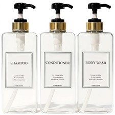 Modern Gold Design Shampoo and Conditioner Dispenser, Large 27oz Shower Soap ...