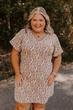 Anniewear Dress Size 1X Beige Taupe White Animal Tiger Print Mini ALine Chic