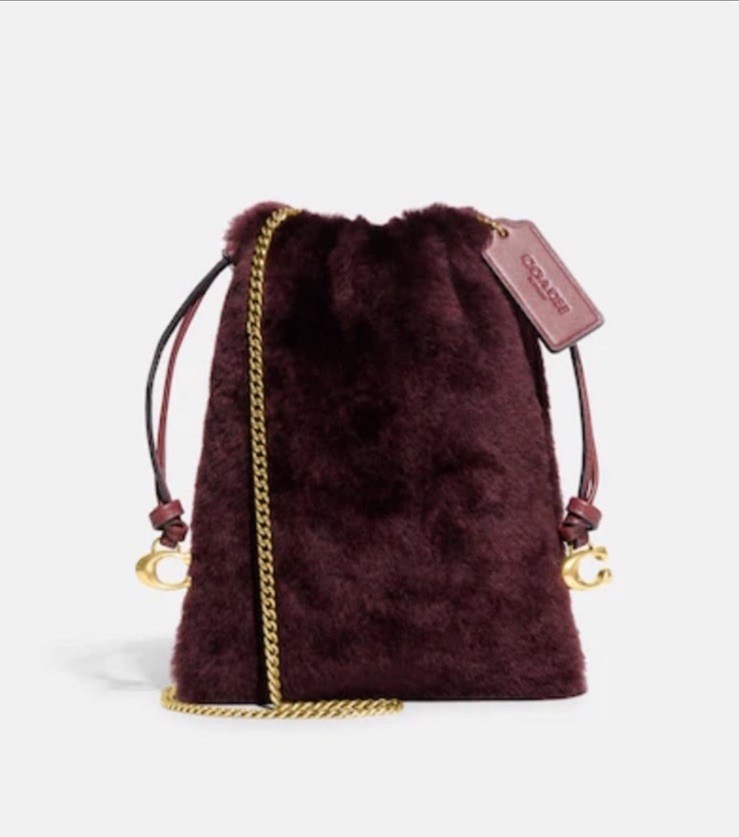 Coach Drawstring Shearling with Leather Crossbody… - image 1