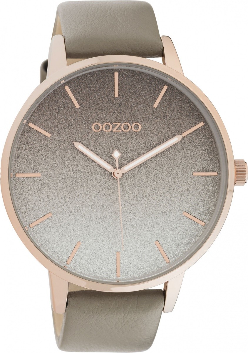 Oozoo Damen Armbanduhr mit Lederband 48 MM Rose Taupe Glitzer