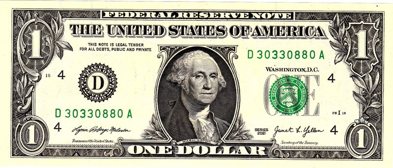 $1 2021 Fancy Serial  Uncirulated CU D30330880A