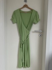 DIDI Damen Jersey Wickel Kleid S Hellgrün Weiß Gepunktet Viskose Elasthan