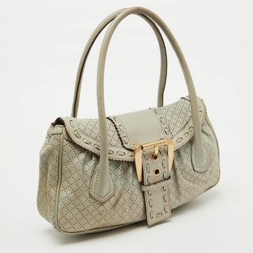 Celine Light Grey Perforated Leather Buckle Detail Satchel - Picture 3 of 10