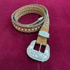 Nocona Belt Co Genuine Leather Rhinestone Stud Western Belt Size M Silver Buckle