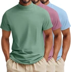 3 Pack MenS Mock Neck T Shirts Short Sleeve Turtleneck Pullover Tops Casual Sli