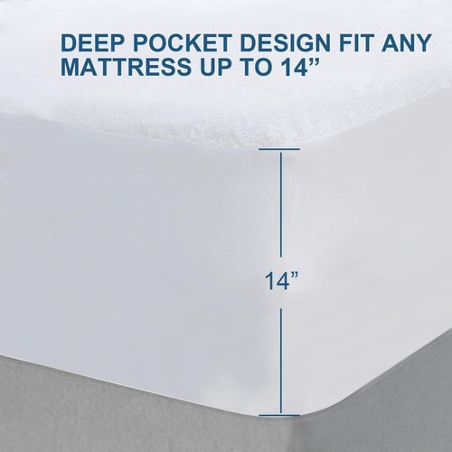 Protector de colchón impermeable de felpa de bambú suave almohadilla para funda de colchón todos los tamaños - Imagen 9 de 33