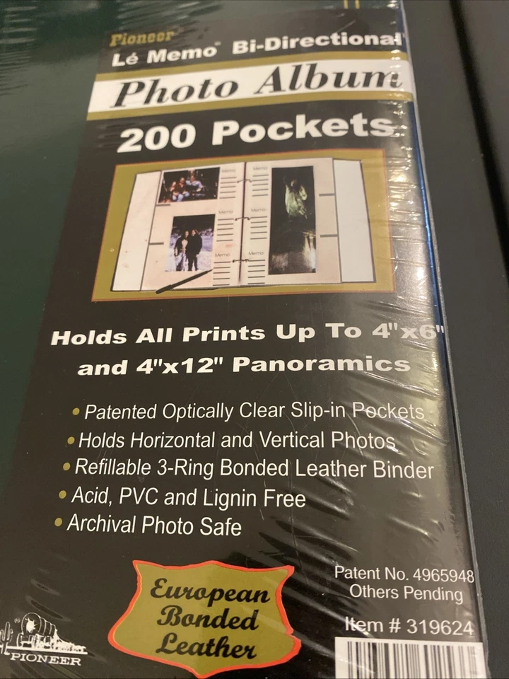 Álbum de fotos bidirecional Pioneer Le Memo 200 bolsos couro ligado europeu - Imagem 2 de 4
