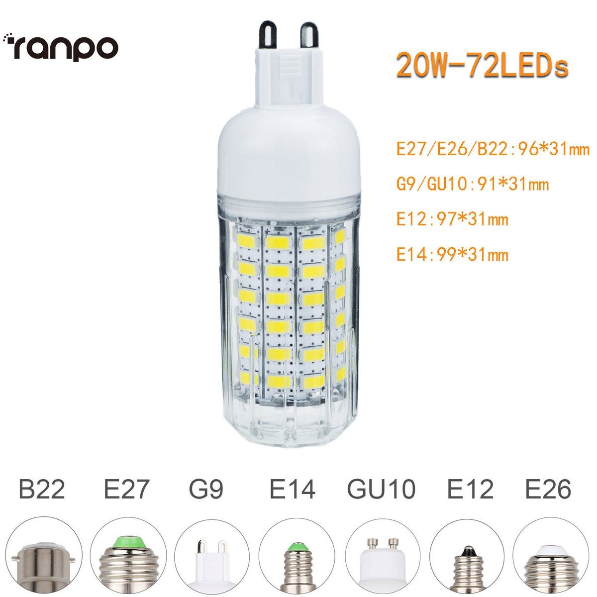 White LED Light Bulbs GU10 Bulb Shape Code LED Corn Light Bulbs - E27 B22 G9 GU10 E14 Bases, Cool White/Warm White, 230V G9 Light Bulb