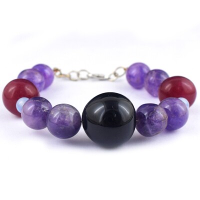 Fabelhafter Rubin, Amethyst & Spinell 224. Cts Schillerndes Perlen Armband VK 37 E570