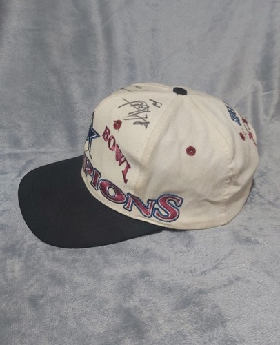 De Colección 1993 Logotipo 7 DALLAS VAQUEROS Sombrero Super Bowl XXVII Campeones Firmas Firmadas - Imagen 2 de 8