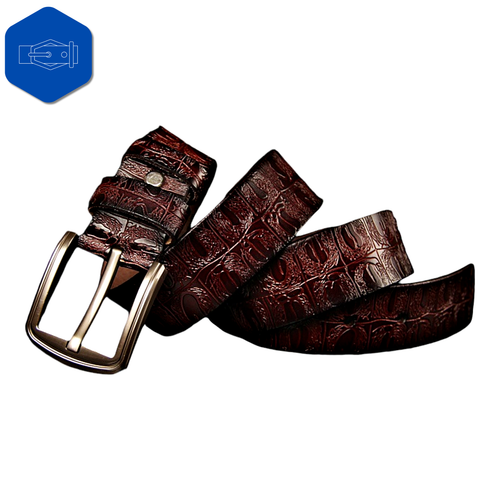 High Quality Crocodile Embossed Waist Strap Mens Genuine Leather Belt Pin Buckle - Picture 11 of 26