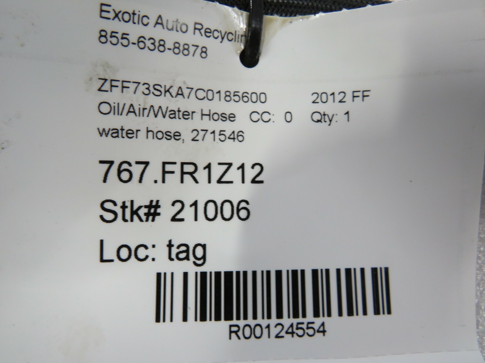 Ferrari FF, Water Hose, Used, P/N 271546