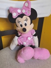 Disney Store Minnie Mouse Plush Stuffed Animal Pink Polka Dot Dress 14" EUC
