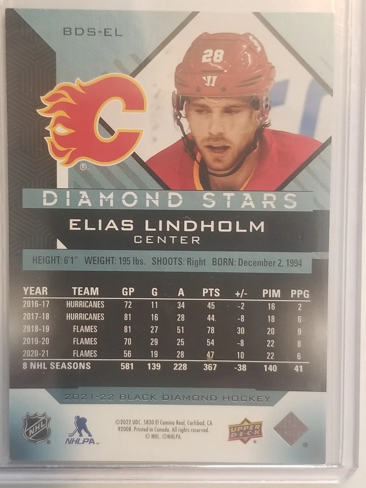 2021-22 UD Black Diamond Stars #BDS-EL Elias Lindholm /249 - Image 2 of 2