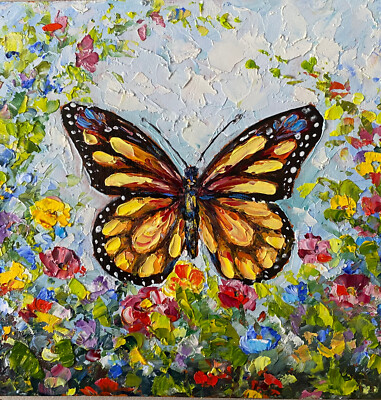Original OIL Impasto PAINTING Monarch Butterfly Impressionism 6
