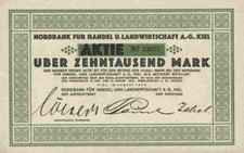 Nordbank f&uuml;r Handel Landwirtschaft AG 1923 Kiel Schleswig Holstein Ostsee 10.000