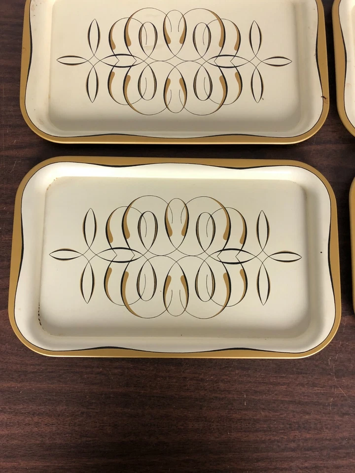 4 - vintage Cream & Tan Tin Serving Tray 14 1/4" Long 9" Wide - Image 3 of 4