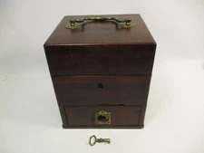 Antique c1850s Mahogany Wood Doctors Medicine Apocathary Chest Locking w/ Key