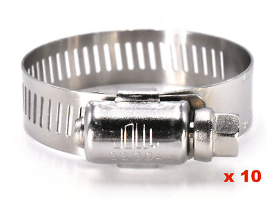 Jolly (10) SAE Size 6 3/8'' - 7/8'' All 300 SS Steel Worm Drive Hose Clamps JW006S