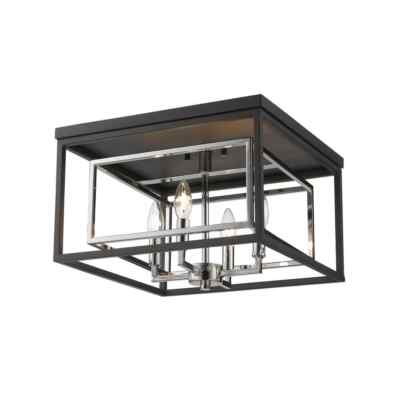 Z-Lite Euclid 15 in. 4-Light Chrome Plus Matte Black Flush Mount