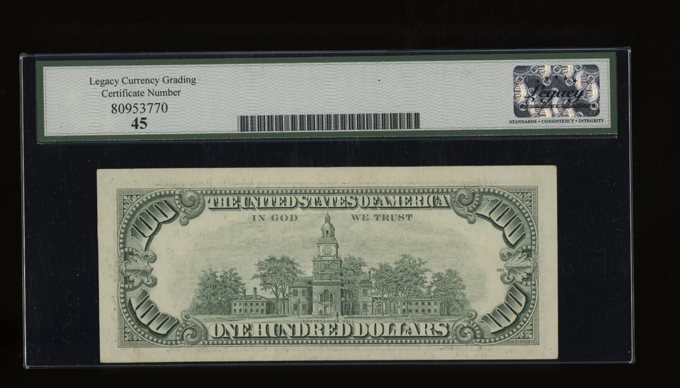 DBR 1993 $100 FRN Atlanta Fr. 2174-F Legacy 45 Serial F81874071A - Image 2 of 2