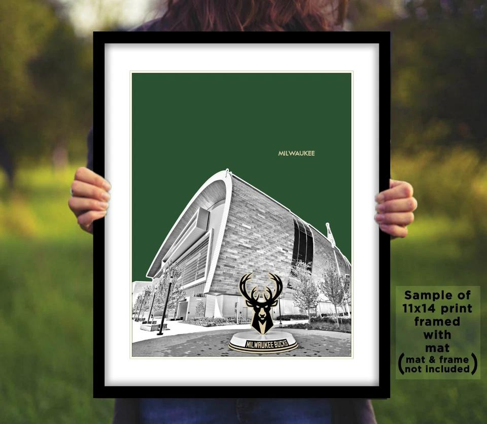 Impresión de póster fotográfico del horizonte FISERV FORUM DE MILWAUKEE BUCKS 8x10 11x14 16x20 Foto 2 de 4