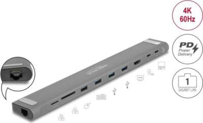 Delock Dünne Dockingstation USB Typ-C 4 -HDMI/USB 3.2 Gen1/LAN/SD/PD 3.0