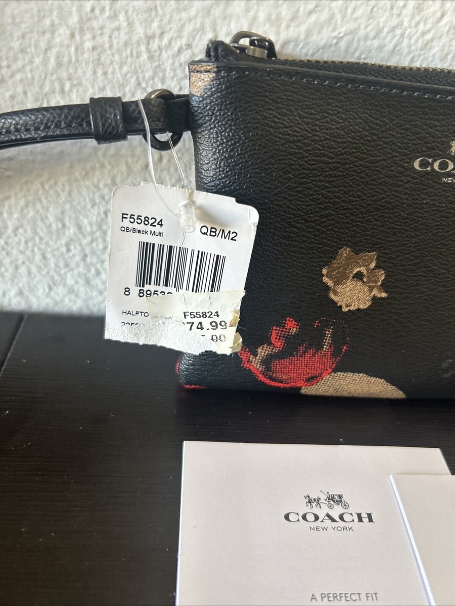 財布・小物その他 COACH Halftone Floral Corner Zip F55824 Coach Halftone Floral Corner Zip Wristlet F55824 Black