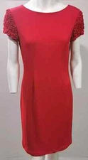 DDA LOUISE KENNEDY red jersey round neck cap sleeve knee length dress size 12 14