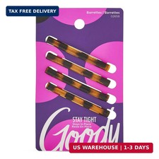Goody Stay Tight Hair Barrettes, 4 Ct, Mock Tort, SlideProof Flat Clips, Comfort