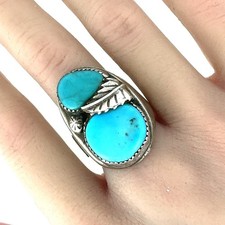 Vintage Southwestern Turquoise Sterling Silver Ring Size 10 Shank Damage