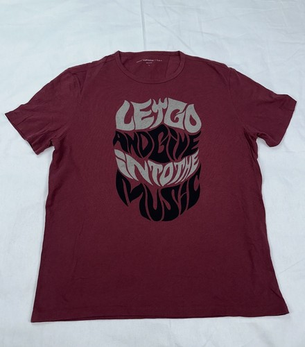 John Varvatos Star USA Shirt Mens Red Graphic Crew Let Go and Give Into Music