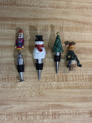 Lot Of 4 Christmas Wine Stoppers Bar Decor Multicolor