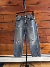 Old Navy Girls Slouchy Straight High Rise Ripped Blue Jeans Size 10 Cotton Denim