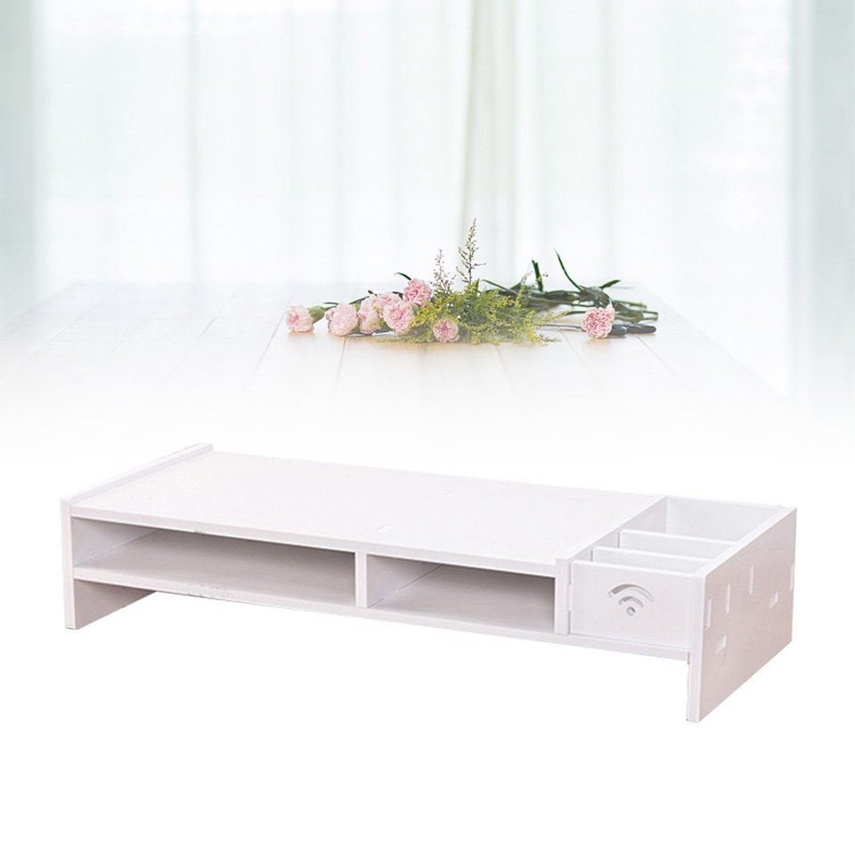 Pc Riser Wood Wooden Laptop Stand Screen Riser Shelf White Space Saving Desk ...