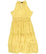 Tahari Womens Ruffled Tiered Midi A-line Dress, Yellow, X-Large